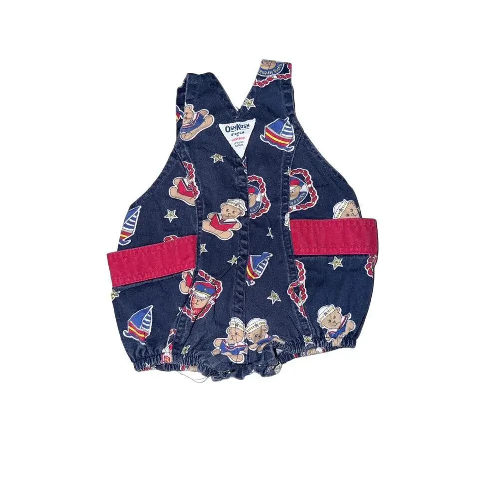 Vintage Oshkosh B’Gosh baby 6-9 months one piece overall USA nautical teddy bear